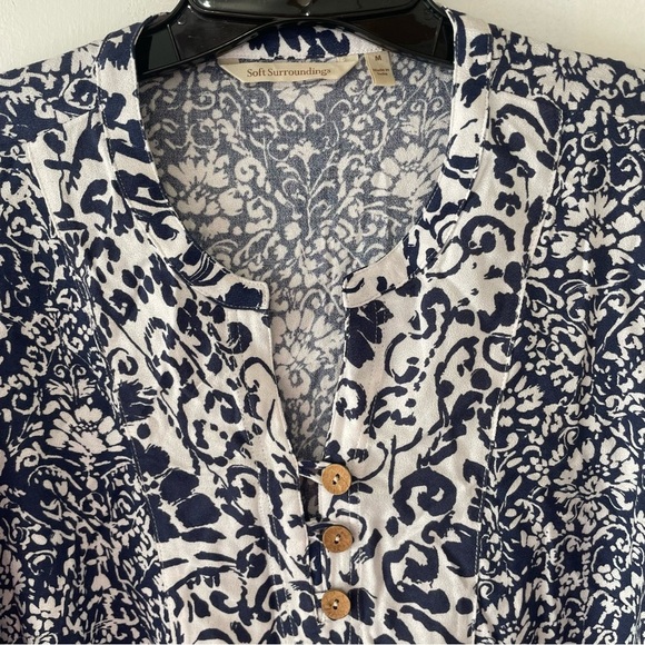 Soft Surroundings Navy White Contrasting Print Knee Length Dress 37218 - Picture 5 of 10